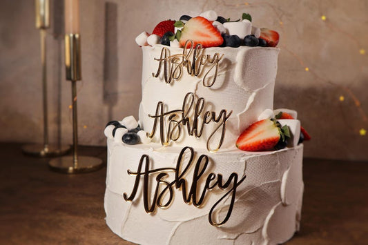 Acrylic Cake Charm, Personalized Cake Topper, Custom Cake Name, Wedding Cake Decoration, Birthday Party Favor Gold Cupcake Tag